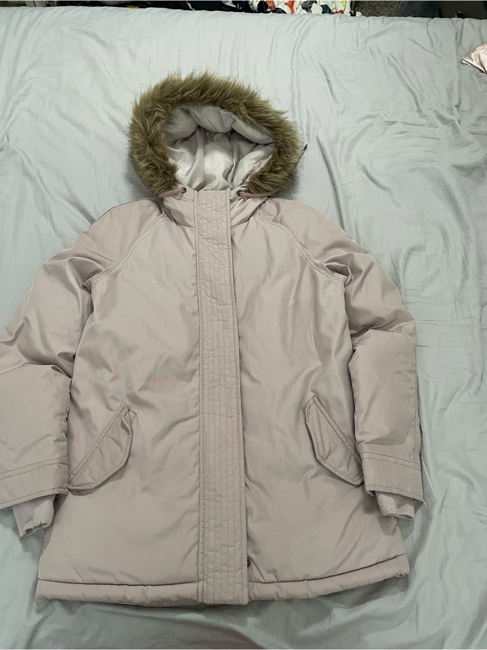 Old Navy Light Pink Hooded Parka with Faux Fur Trim